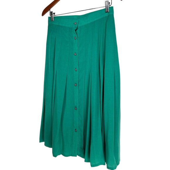 JAC DALE Midi Skirt Sz 12 Jade Green Pleated Purple Button Front Retro Vintage - Picture 3 of 8